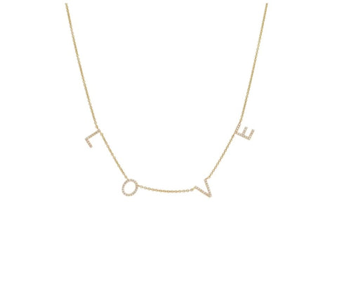 14k Gold Scattered Love with Pave Diamonds Necklace