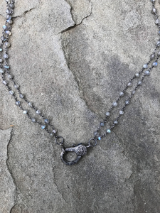 Double Strand Labradorite Chain Necklace with Pave Diamond Lobster Claw Clasp
