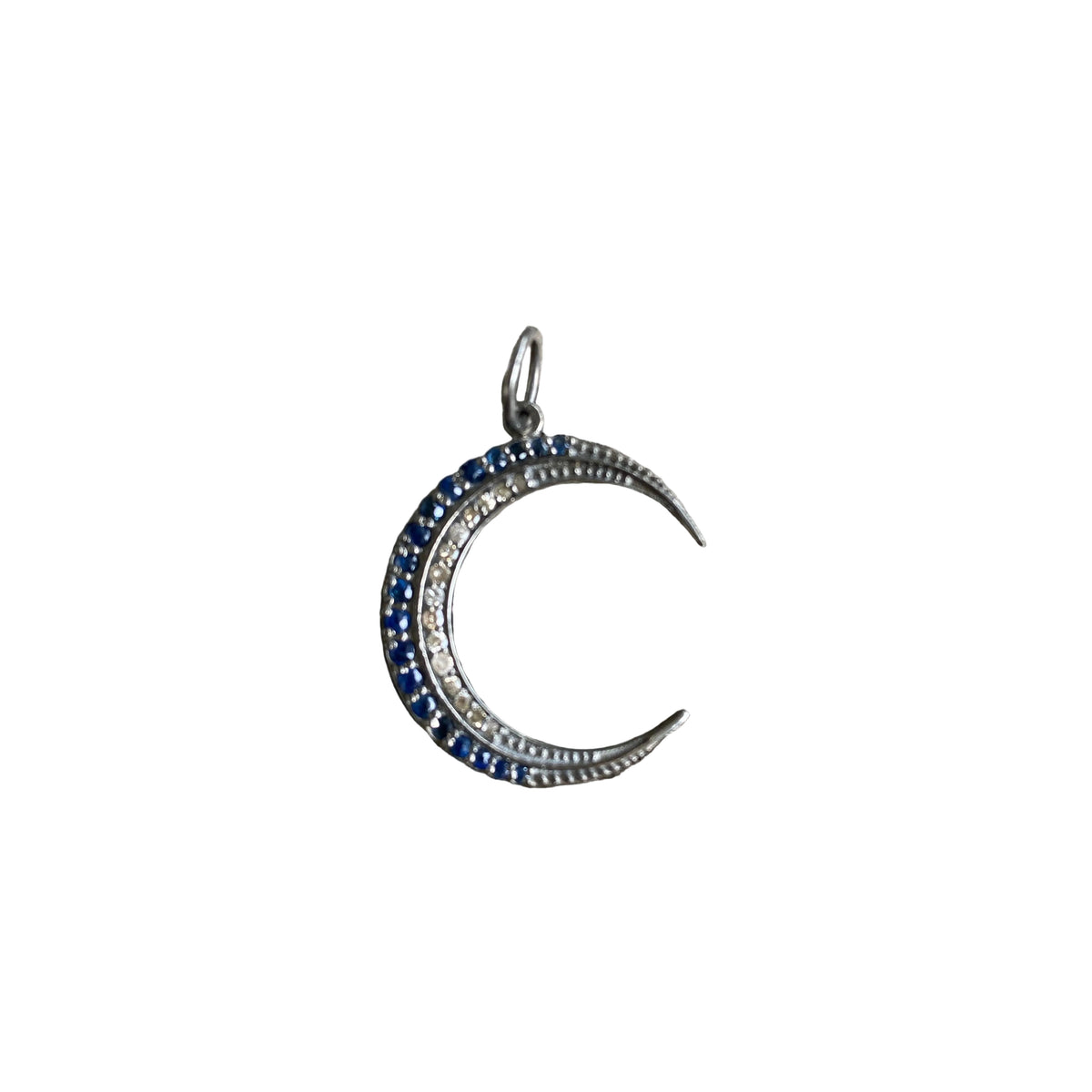 Sapphire and Pave Diamond Crescent Moon Pendant | Ilissa Michele