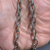 Silver Etched Oval Link Necklace with Diamond Clasp