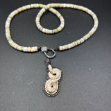 Long Shell and Bone Beaded Necklace with Diamond Clasp