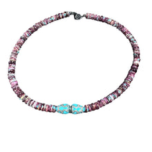 Spiny Purple Oyster with Center Turquoise and Diamond Beaded Necklace
