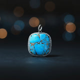 Copper Turquoise Square with Diamond Border Pendant