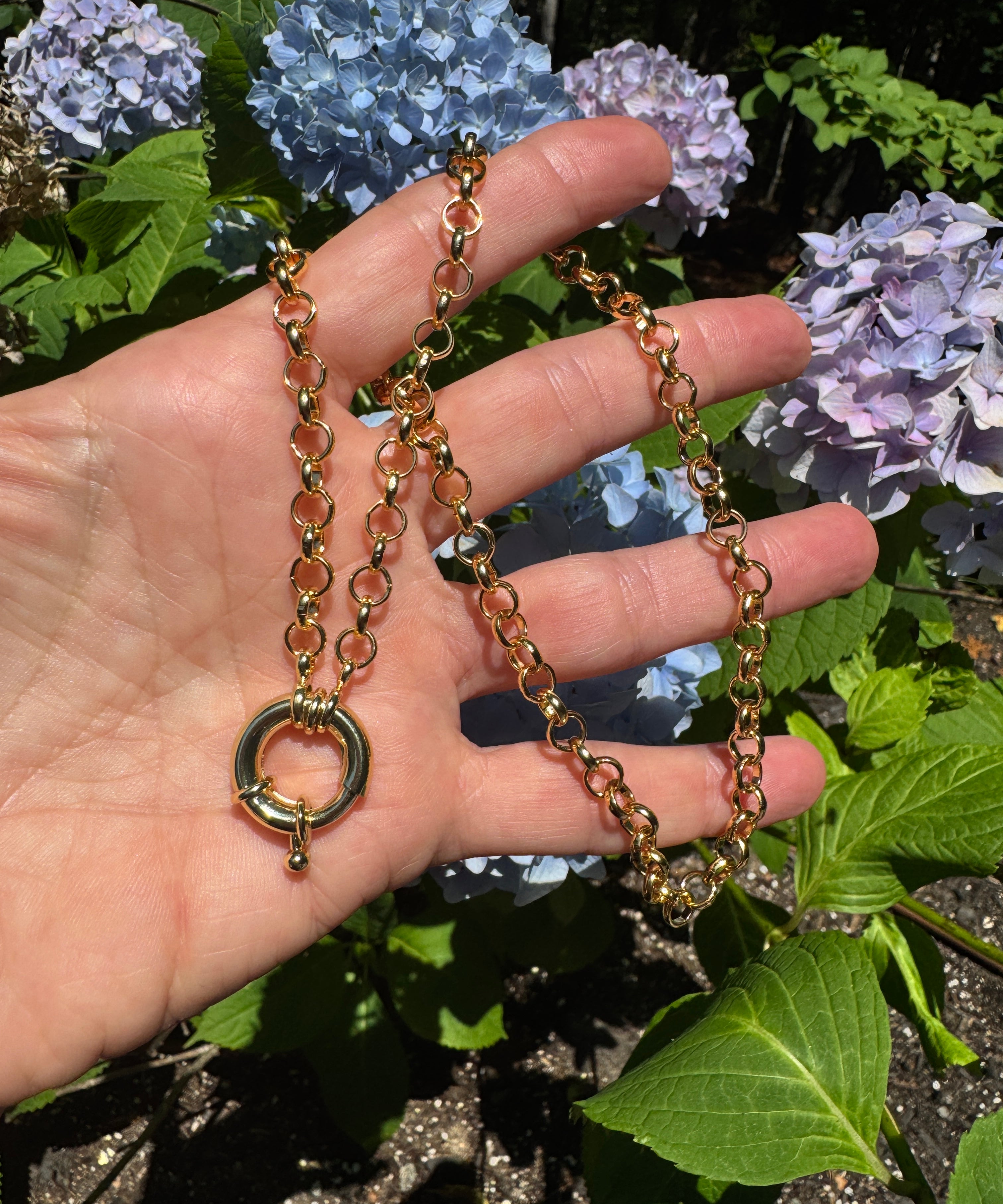 Sterling Silver with Gold Plating Rolo Chain with Round Spring Clasp