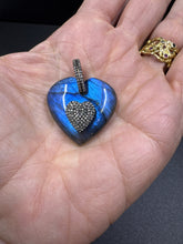 Puffy Gemstone Heart with Diamond Center Heart and Double Row Diamond Bail