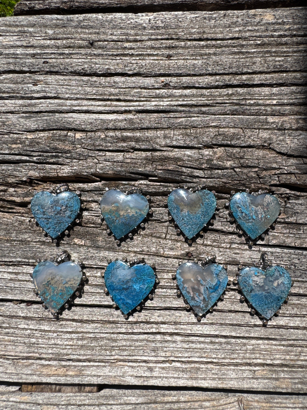 Dyed Agate Heart Pendant with Solitaire Diamond Border