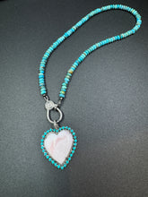 Pink Opal Heart with Turquoise and Diamond Border Pendant