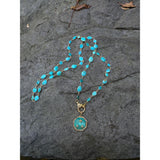 Iron Mountain Turquoise Bezel Necklace with Pave Diamond Clasp