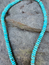 Kingman Blue Turquoise Smooth Beaded Necklace with Diamond Clasp