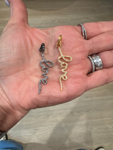 Pave Diamond Script Love Pendants