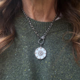 Mother of Pearl Disc with Evil Eye and Pave Diamond Pendant