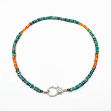 Tibetan Turquoise and Carnelian Heishi Necklace with Diamond Clasp