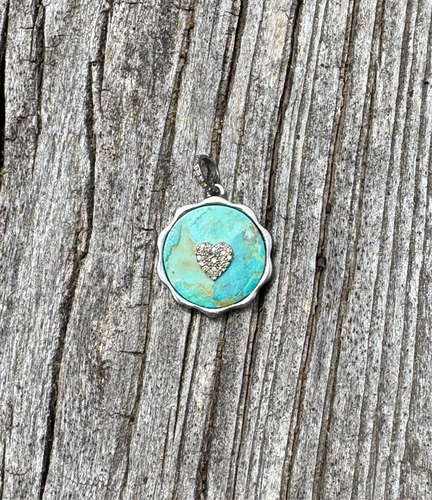 Kingman Turquoise with Pave Diamond Heart Pendant