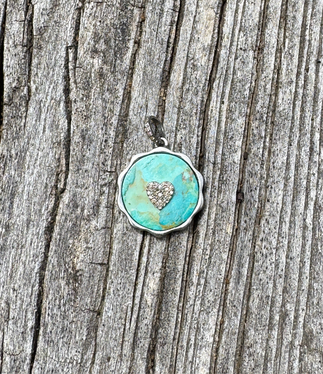 Kingman Turquoise with Pave Diamond Heart Pendant