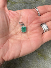 Mini Emerald Square Pendant with Diamond Border