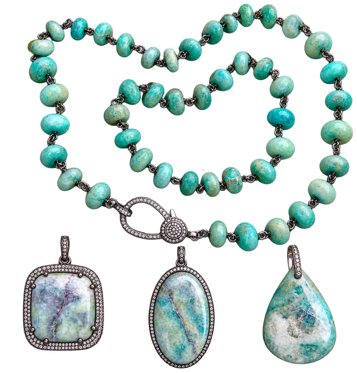 Amazonite Beaded Necklace with Diamond Clasp