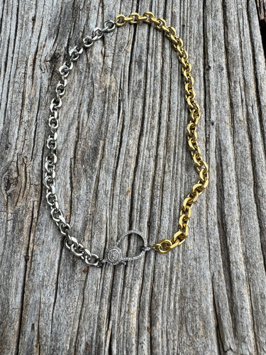 Silver and Gold Chain Necklace with Diamond Clasp