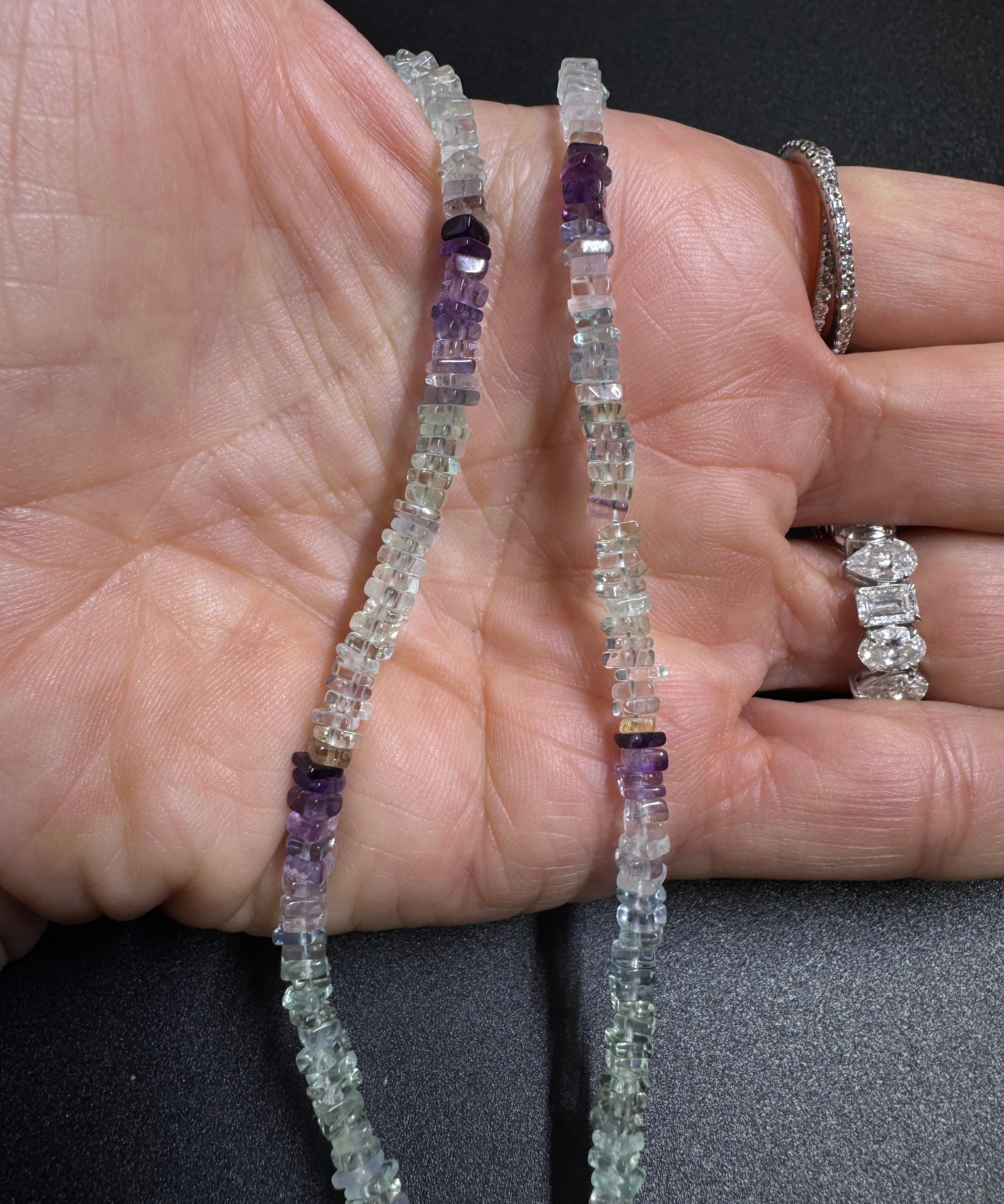 Fluorite Square Heishi Beaded Necklace with Pave Diamond Clasp