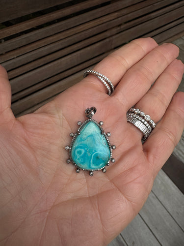 Larimar Teardrop Pendant with Diamond Details