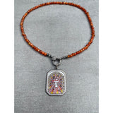 Carnelian Round Beaded Necklace with Pave Diamond Clasp