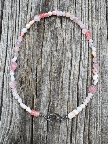 Pink Opal Hodgepodge Beaded Necklace with Diamond Clasp
