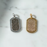 Pave Diamond with Hammered Details Dog Tag Pendants