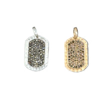 Pave Diamond with Hammered Details Dog Tag Pendants