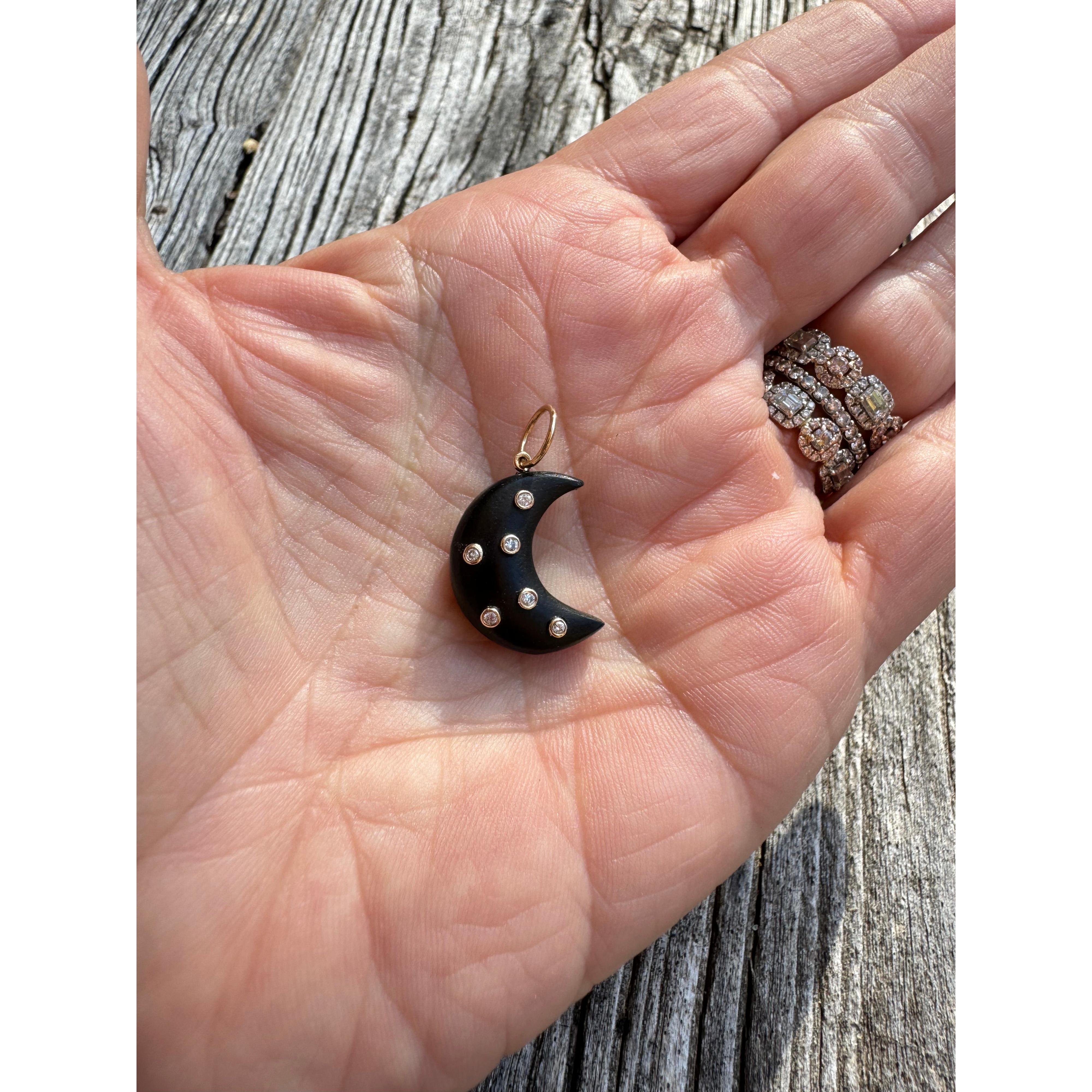 Puffy Wood Crescent Moon with 14k Gold Details