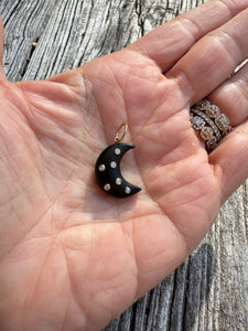 Puffy Wood Crescent Moon with 14k Gold Details