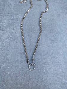 Hammered Rolo Chain Necklace with Springy Clasp and Pave Diamond Albert Clasp