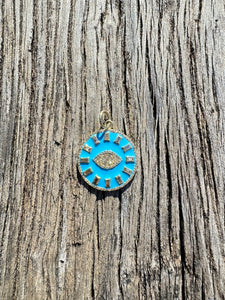 Turquoise Enamel Disc with Evil Eye Pendant