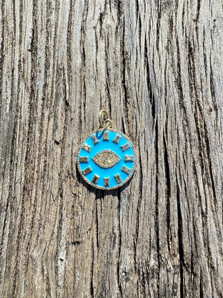 Turquoise Enamel Disc with Evil Eye Pendant