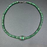 Emerald Beaded Necklace with Emerald and Diamond Center Bead