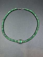 Emerald Beaded Necklace with Emerald and Diamond Center Bead