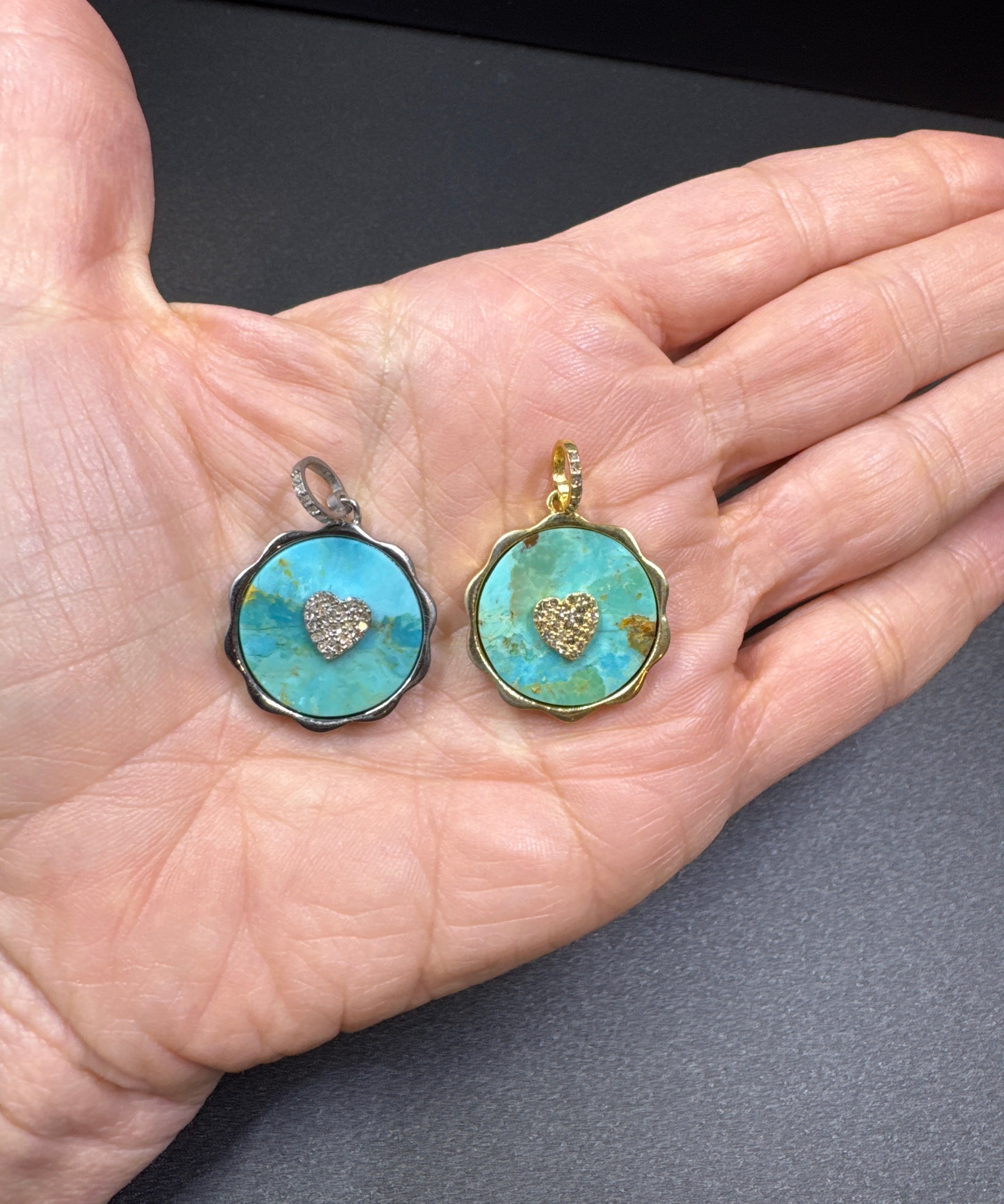 Iron Mountain Turquoise with Pave Diamond Heart Pendant