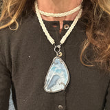 Braided Leather Wrap Necklace with Pave Diamond Lobster Claw Clasp