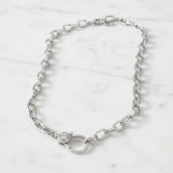 Silver Etched Oval Link Necklace with Diamond Clasp