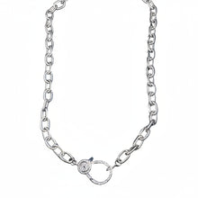 Silver Etched Oval Link Necklace with Diamond Clasp
