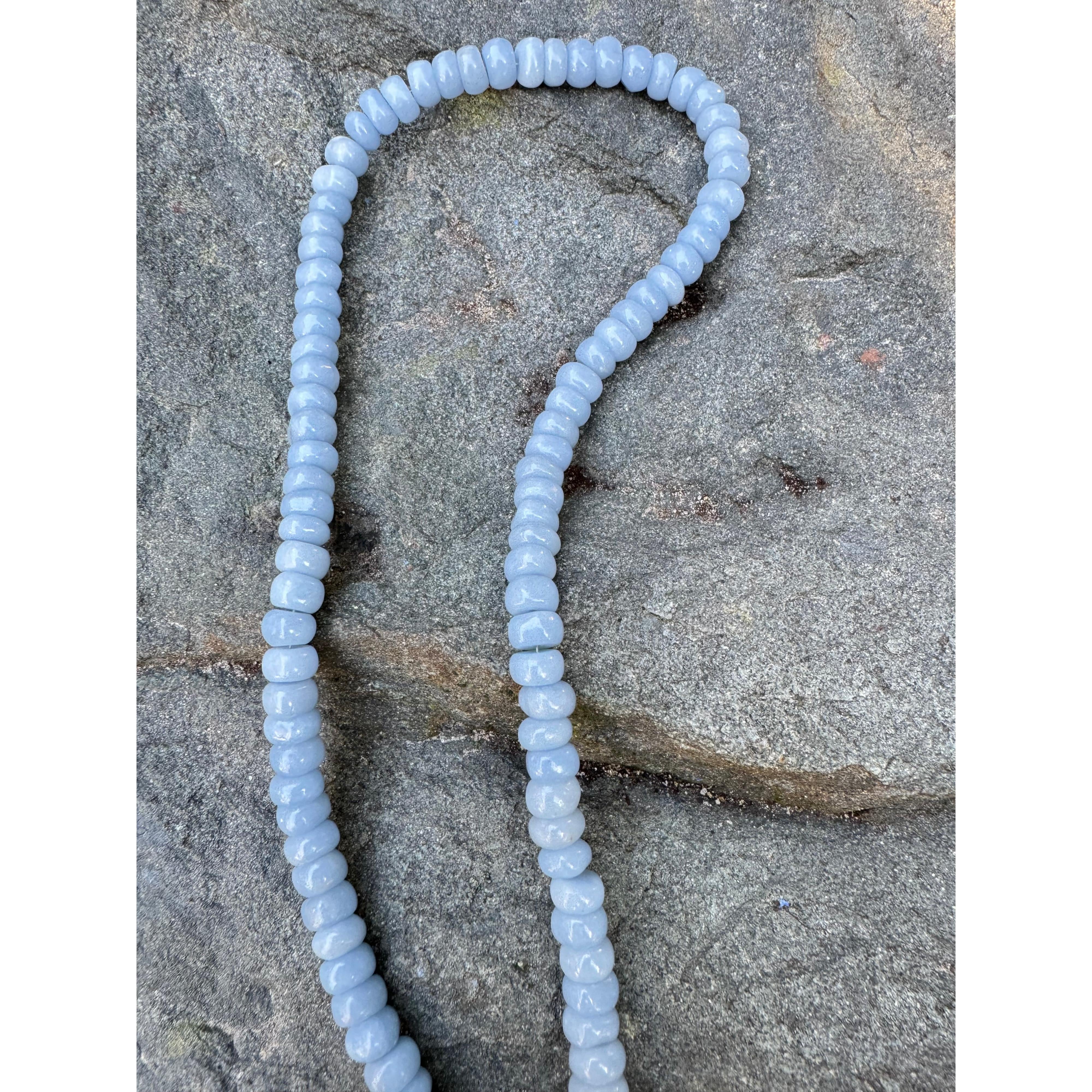 Angelite Smooth Beaded Necklace with Diamond Clasp