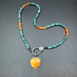 Tibetan Turquoise and Carnelian Heishi Necklace with Diamond Clasp
