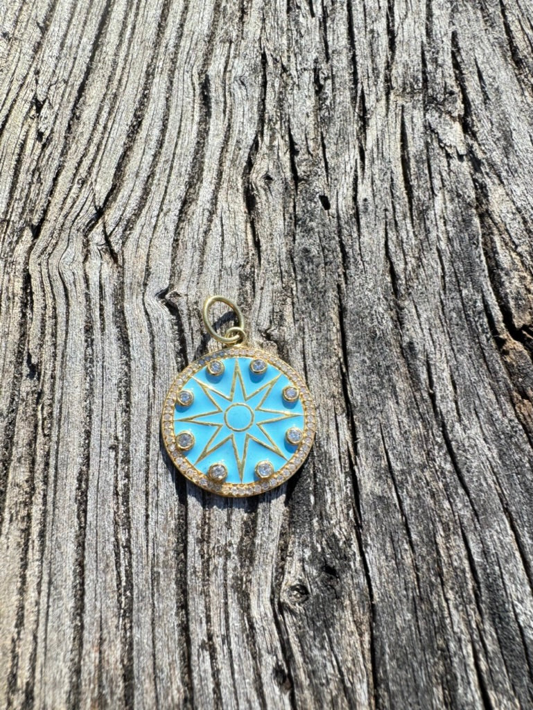 Turquoise Enamel and Star Disc Pendant