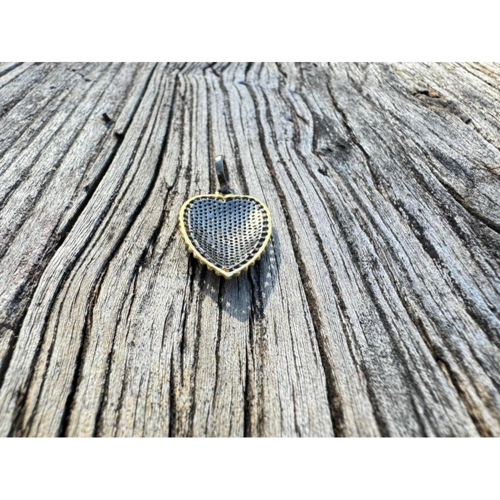 Puffy Two Tone Heart with Pave Diamond Pendant