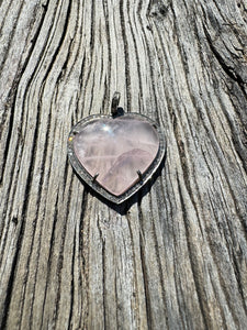 Rose Quartz and Pave Diamond Heart Pendant