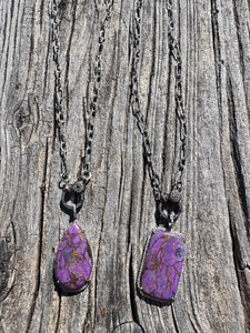 Purple Copper Turquoise Pendant with Diamond Border