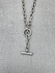 Sterling Silver Chain Necklace with Pave Diamond Toggle Clasp