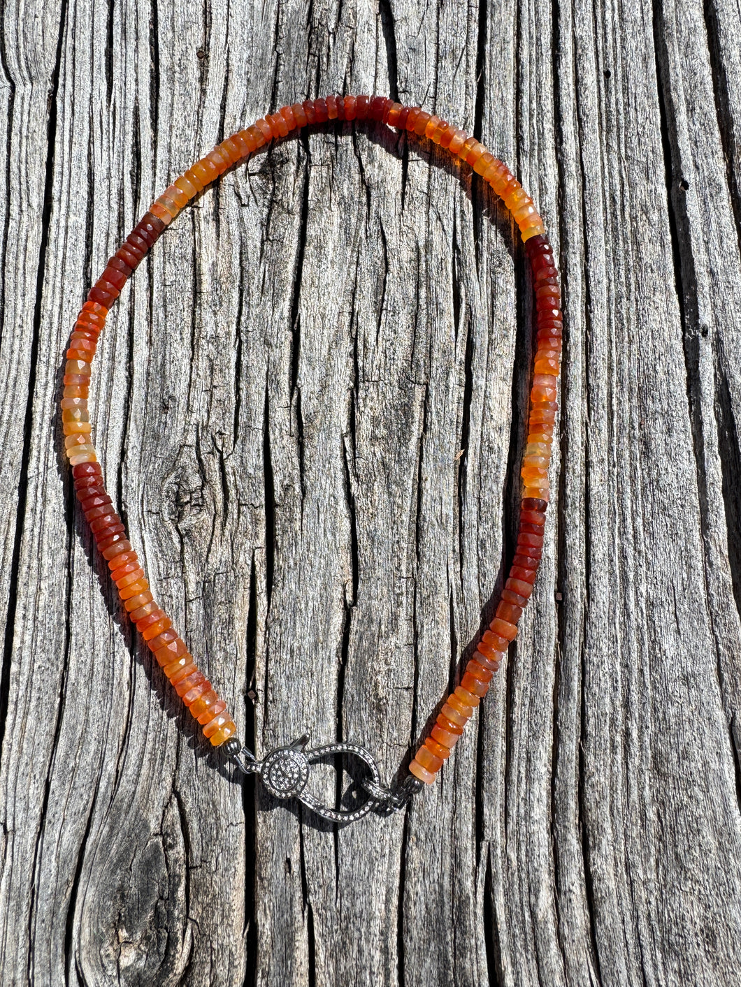Mexican Fire Carnelian Beaded Necklace with Diamond Clasp
