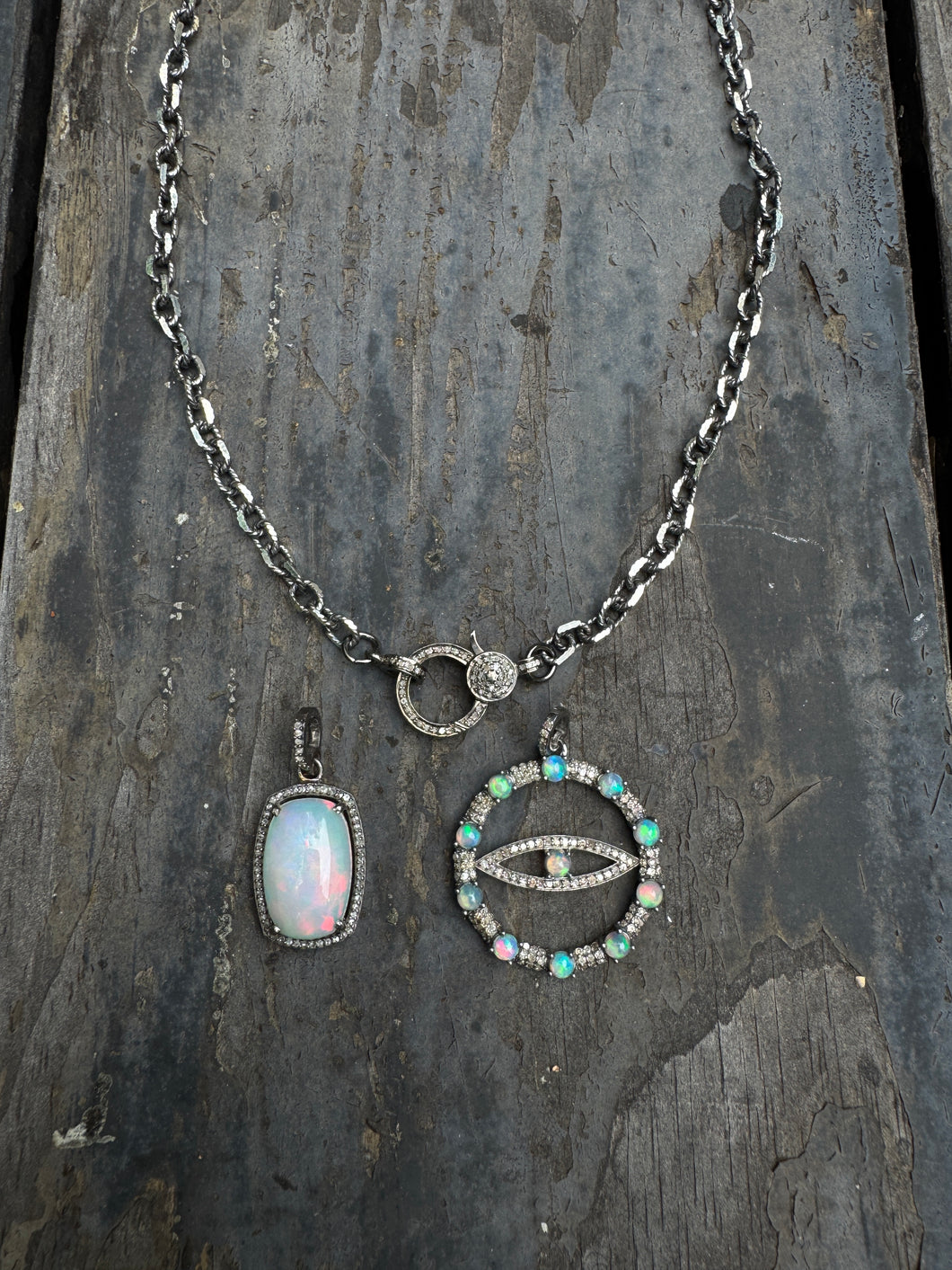 Opal and Diamond Pendants