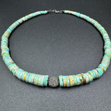 Graduated Turquoise Beaded Necklace with Diamond Bead