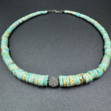 Graduated Turquoise Beaded Necklace with Diamond Bead
