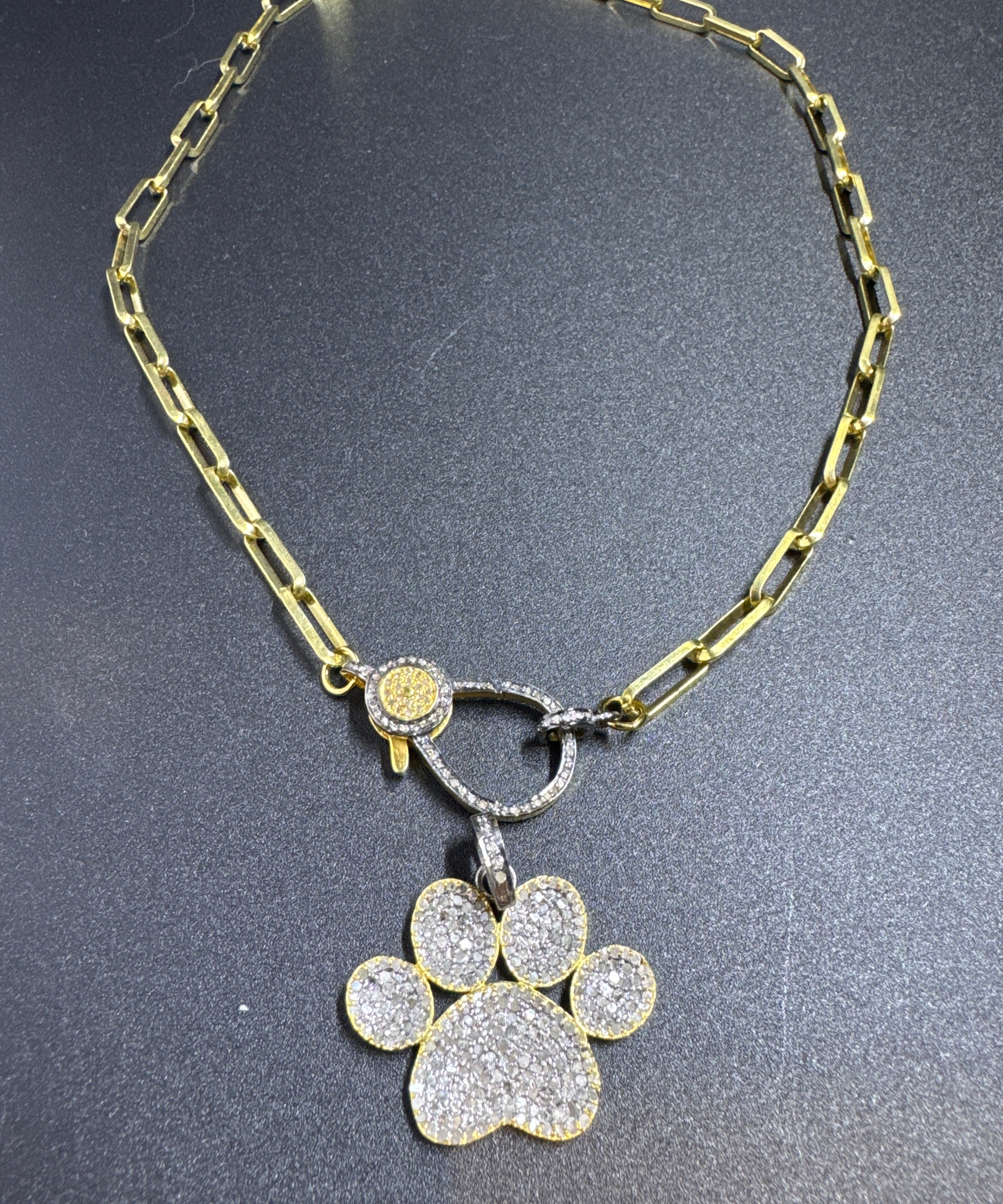 Gold Square Link Chain with Two Tone Diamond Clasp
